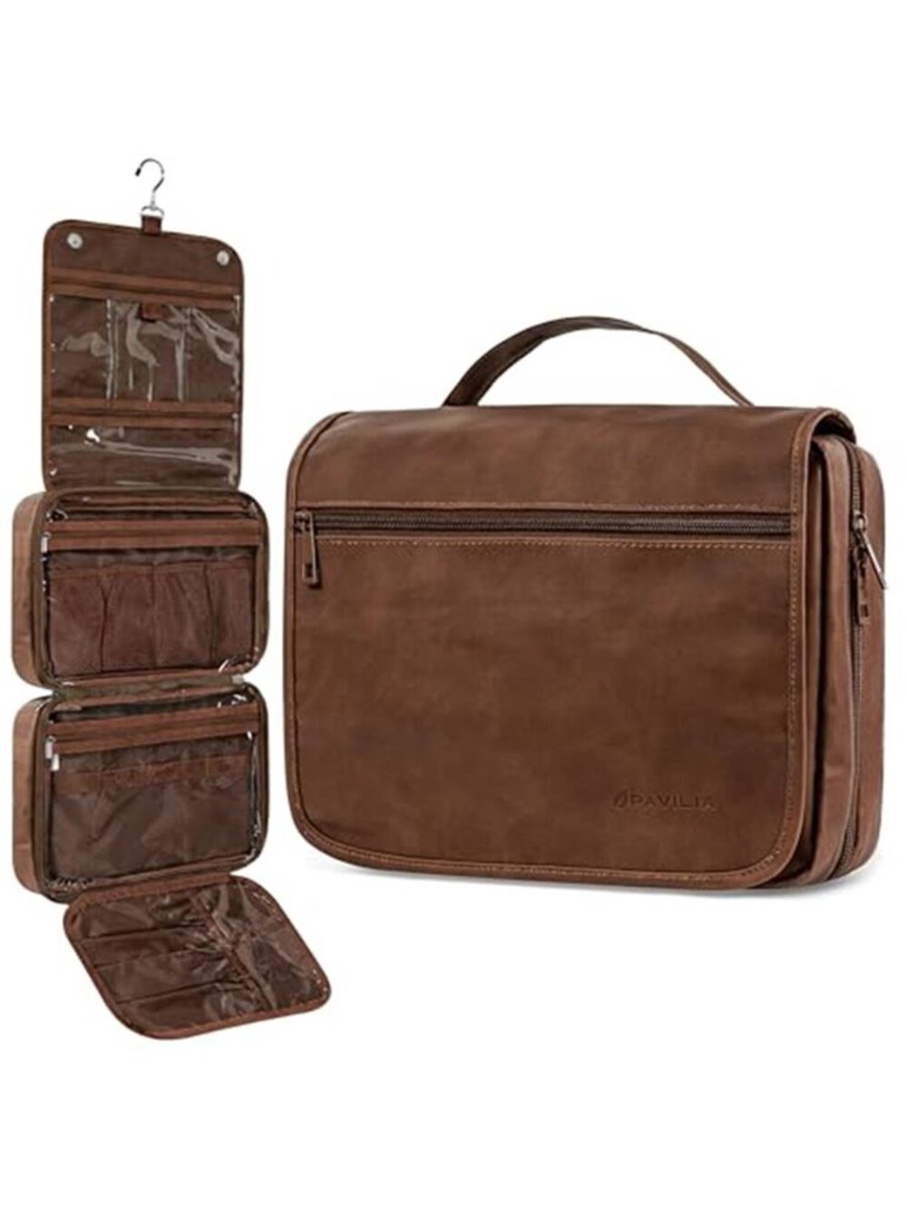 Hanging Toiletry Bag for Women Men Travel Organizer Dark Brown